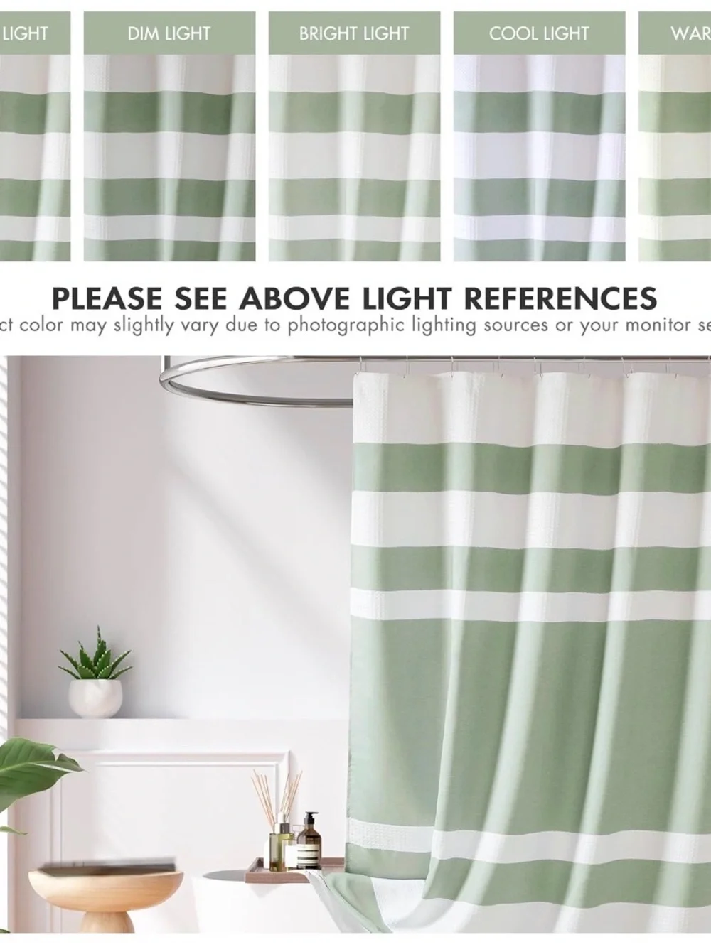 NWT Madison Park Striped Sage Green and White Shower Curtain 72